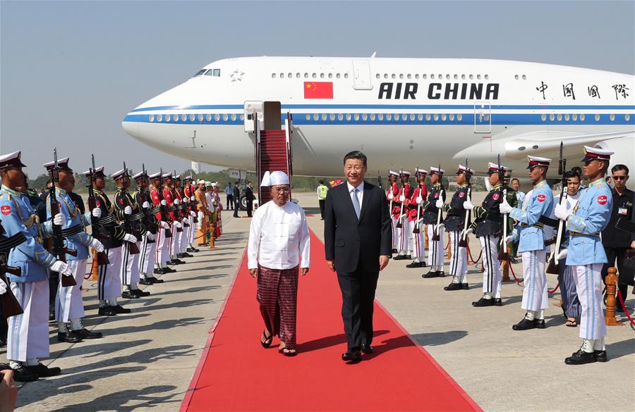 MYANMAR-NAY PYI TAW-CHINA-XI JINPING-STATE VISIT-ARRIVAL