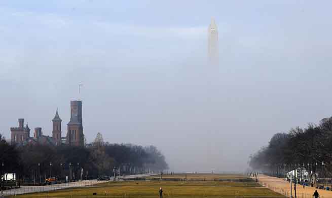 Fog covers Washington D.C., the United States